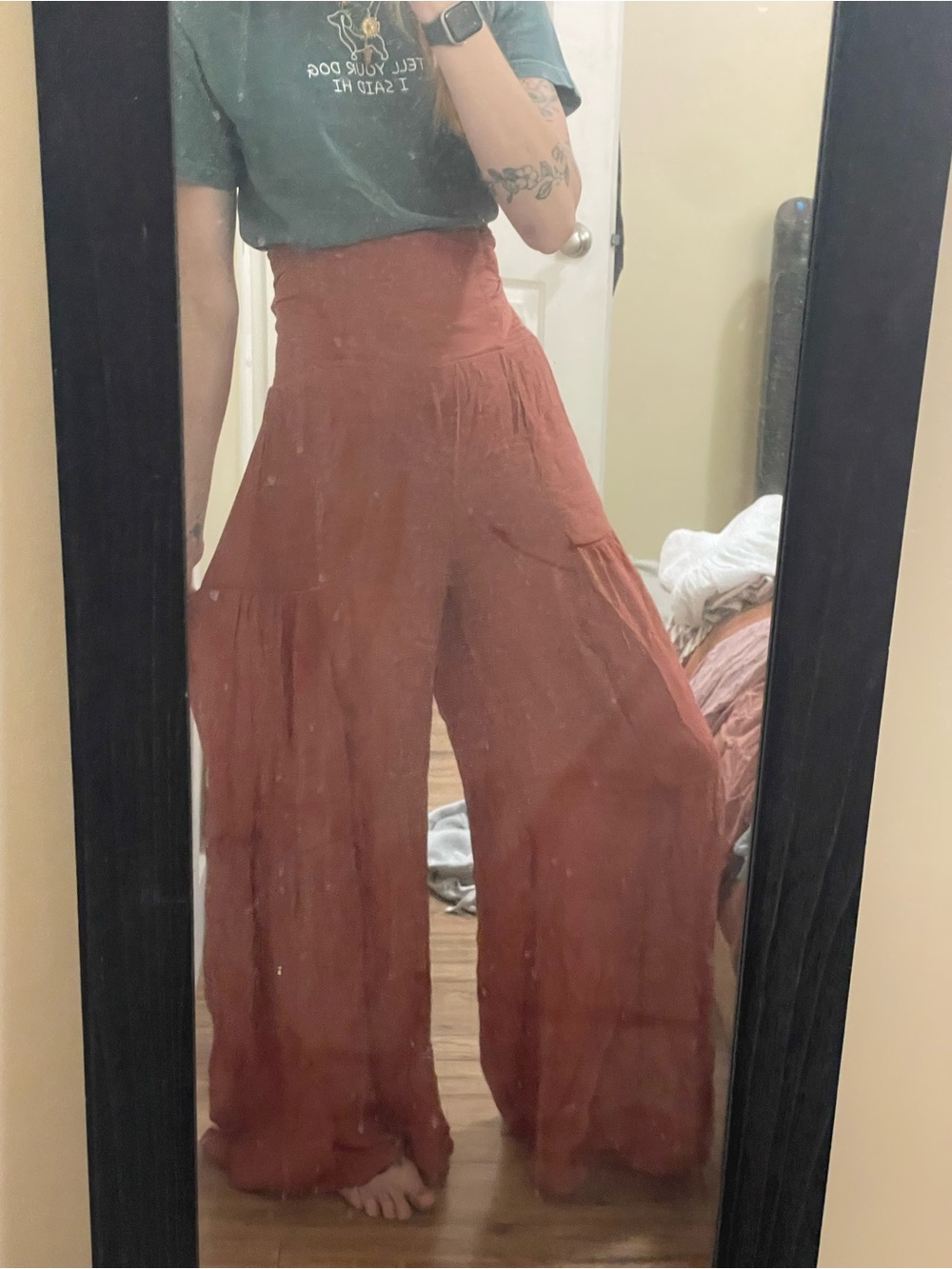 High-Waist Wide Leg Palazzo Pants - Rust